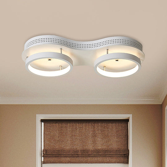 Modern Dual Round Led Ceiling Lamp - Minimal White Acrylic Flush Mount Light Fixture In Warm/White