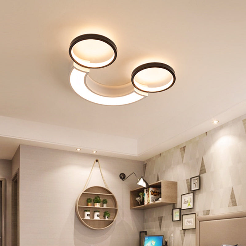 Nordic Led Ceiling Flush Light | Acrylic Black & White Smiley Design Remote Control Dimmable