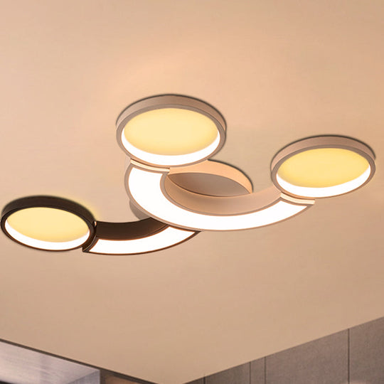 Modern Led Ceiling Lamp - Black & White 3 - Circle Light Metallic Finish Light/Remote Control