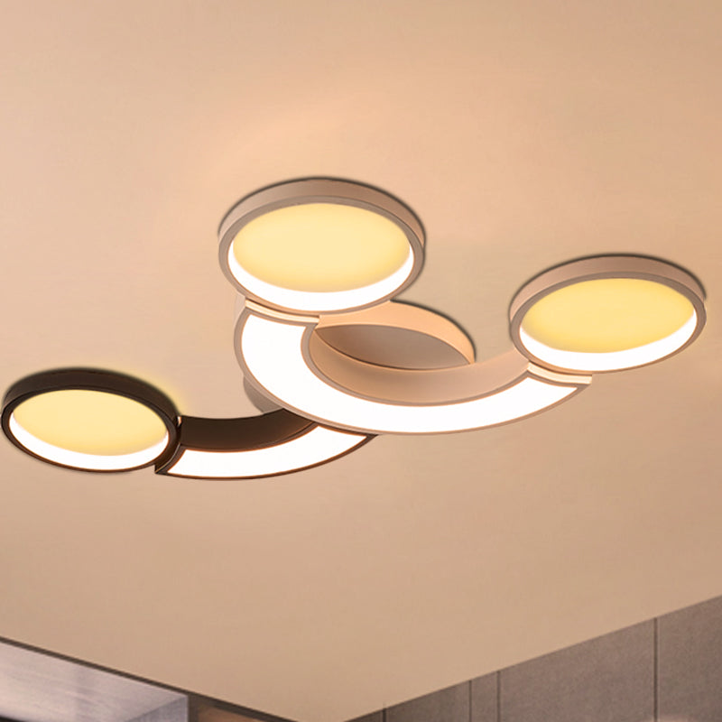 Modern Led Ceiling Lamp - Black & White 3-Circle Light Metallic Finish Light/Remote Control Dimming