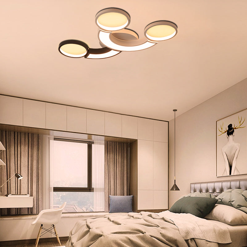 Modern Led Ceiling Lamp - Black & White 3-Circle Light Metallic Finish Light/Remote Control Dimming
