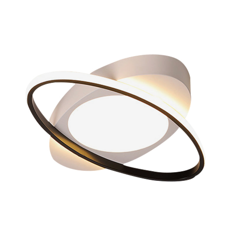 Modern Orbit Ceiling Flush Light - Led Bedroom Flushmount 18’/23’ Wide Black/White Acrylic