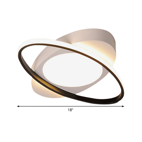 Modern Orbit Ceiling Flush Light - Led Bedroom Flushmount 18’/23’ Wide Black/White Acrylic