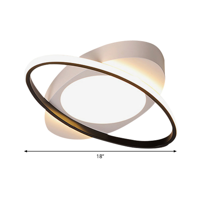 Modern Orbit Ceiling Flush Light - Led Bedroom Flushmount 18/23 Wide Black/White Acrylic