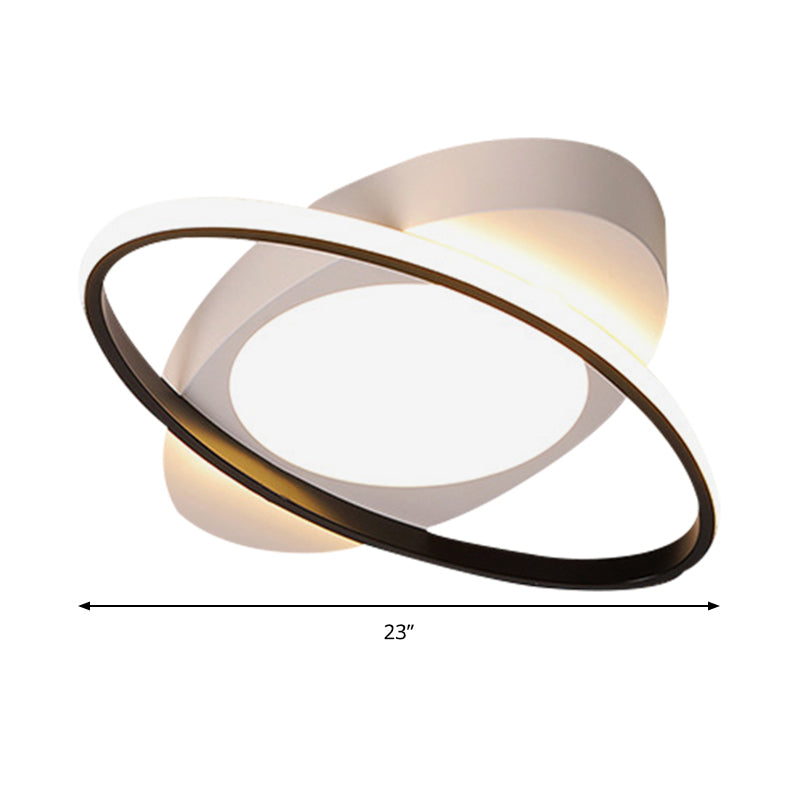 Modern Orbit Ceiling Flush Light - Led Bedroom Flushmount 18/23 Wide Black/White Acrylic