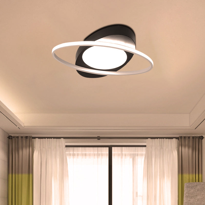 Modern Orbit Ceiling Flush Light - Led Bedroom Flushmount 18/23 Wide Black/White Acrylic