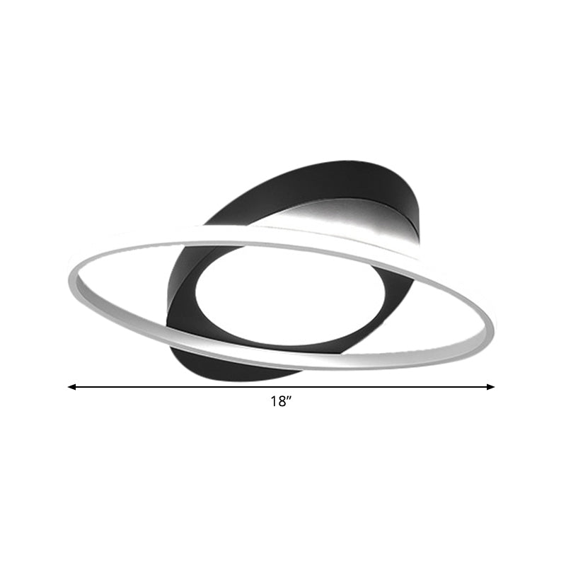 Modern Orbit Ceiling Flush Light - Led Bedroom Flushmount 18’/23’ Wide Black/White Acrylic