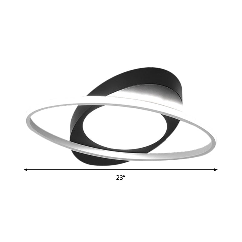 Modern Orbit Ceiling Flush Light - Led Bedroom Flushmount 18’/23’ Wide Black/White Acrylic