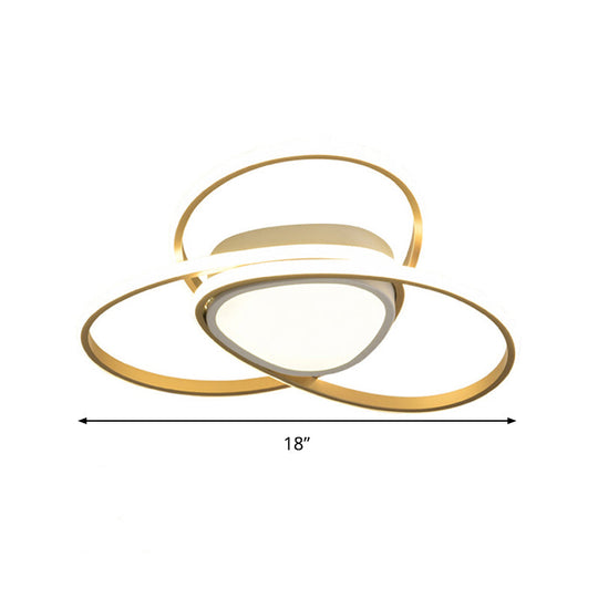 18’/21.5’ Contemporary Led Gold Finish Flush Mount Lamp - Acrylic Ceiling Light With 3 - Loop
