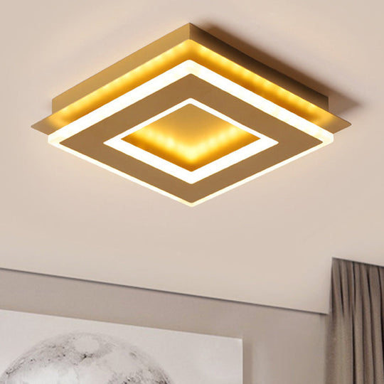 Modern Gold Flushmount Ceiling Light With Warm/White Led - Square Or Round Shape