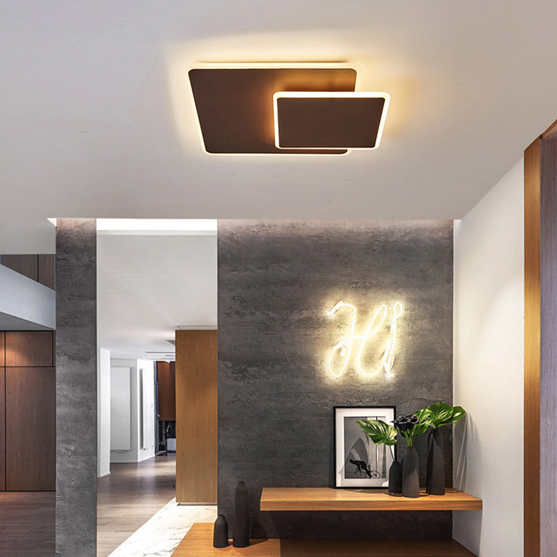 Modern Square Flush Mount Led Ceiling Light White/Coffee Acrylic 16/19.5 Wide Warm/White Lighting