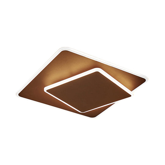 Modern Square Flush Mount Led Ceiling Light White/Coffee Acrylic 16’/19.5’ Wide Warm/White Lighting