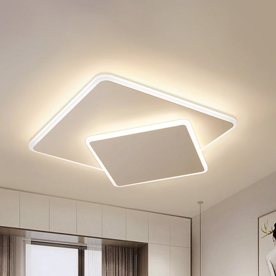 Modern Square Flush Mount Led Ceiling Light White/Coffee Acrylic 16/19.5 Wide Warm/White Lighting
