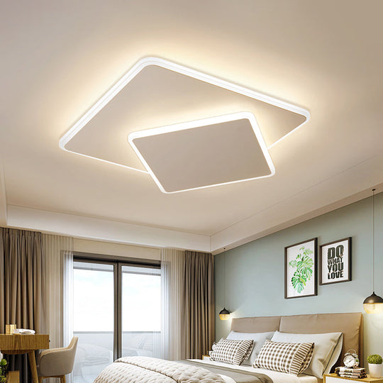 Modern Square Flush Mount Led Ceiling Light White/Coffee Acrylic 16’/19.5’ Wide Warm/White Lighting