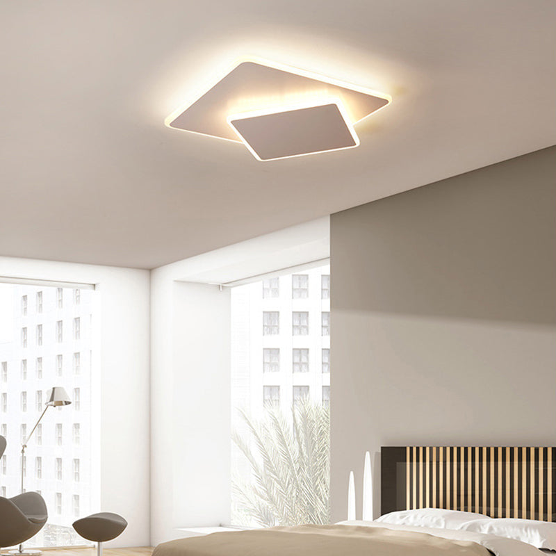 Modern Square Flush Mount Led Ceiling Light White/Coffee Acrylic 16’/19.5’ Wide Warm/White Lighting