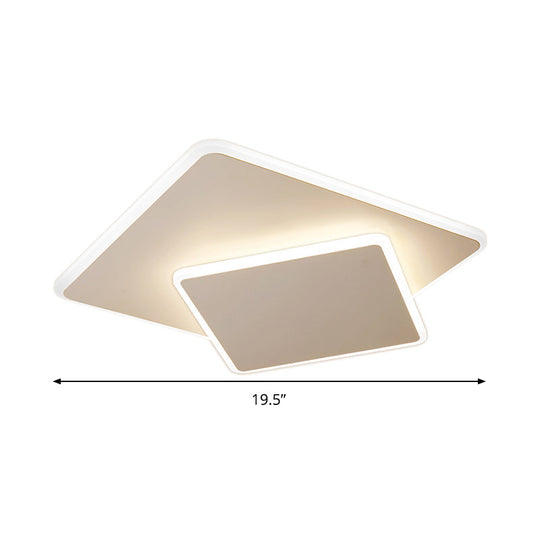 Modern Square Flush Mount Led Ceiling Light White/Coffee Acrylic 16/19.5 Wide Warm/White Lighting