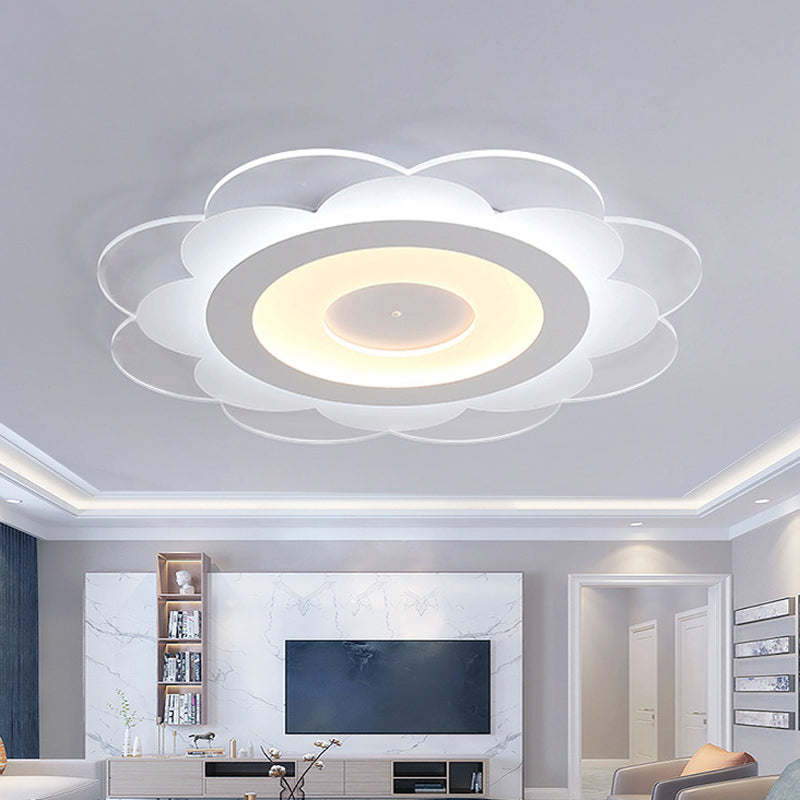Modern White Floral Led Flush Ceiling Light - 16.5’/20.5’/24.5’ W Acrylic Shade Warm/Cool