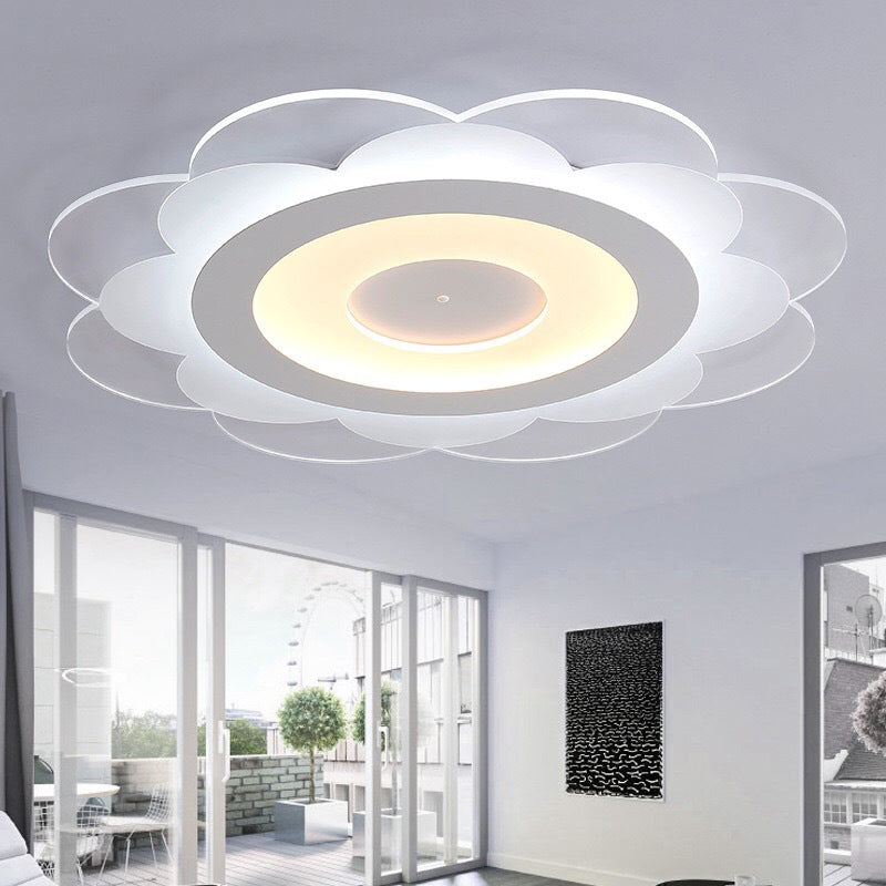 Modern White Floral Led Flush Ceiling Light - 16.5/20.5/24.5 W Acrylic Shade Warm/Cool Lighting