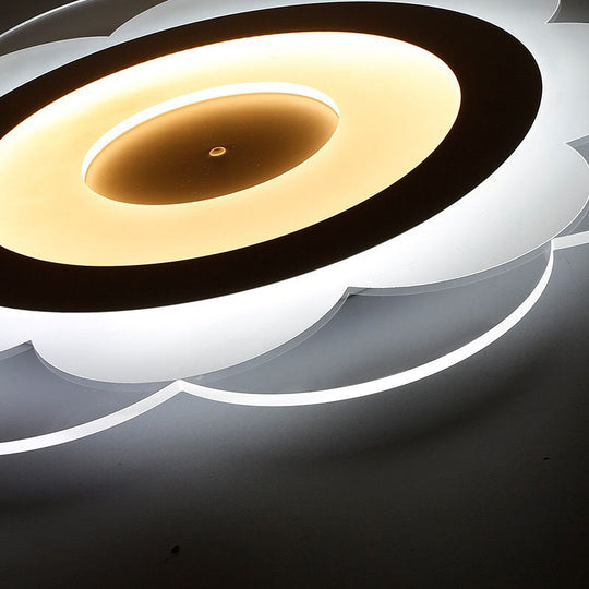 Modern White Floral Led Flush Ceiling Light - 16.5/20.5/24.5 W Acrylic Shade Warm/Cool Lighting
