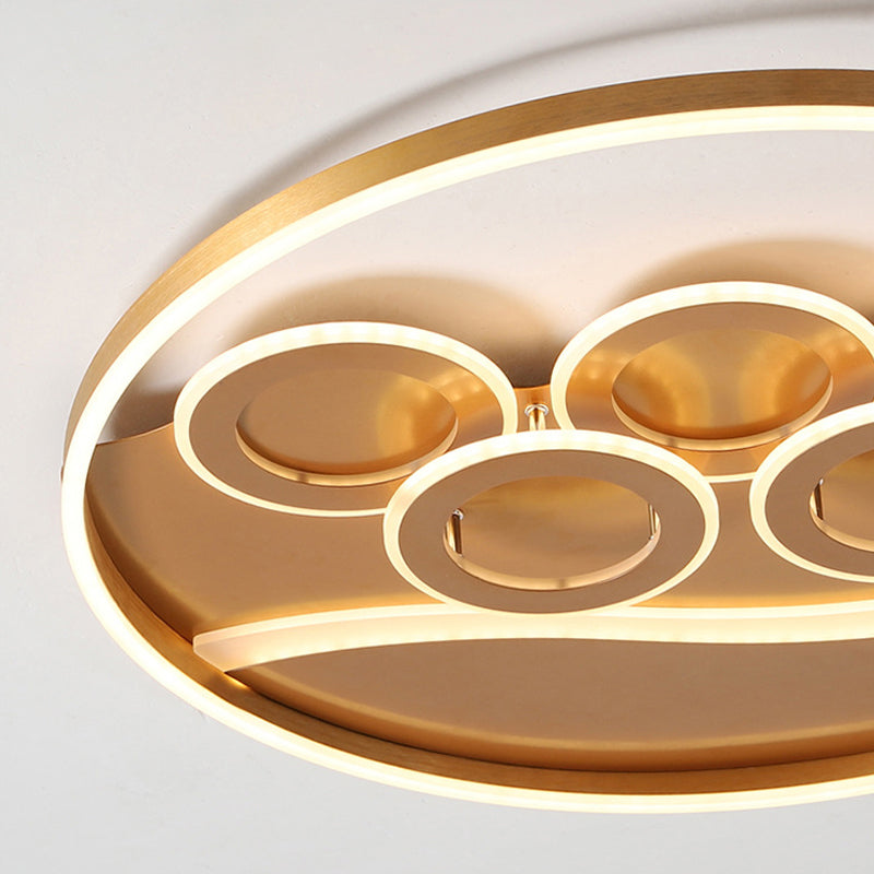 Postmodern Gold Led Flush Mount Ceiling Light With Stepless Dimming - Warm/White & Remote Control