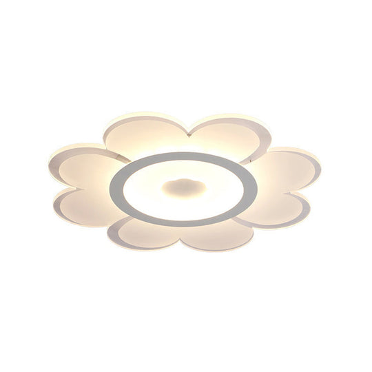Contemporary Led Acrylic Flushmount Ceiling Lamp - White Flower Design Stepless Remote Dimming