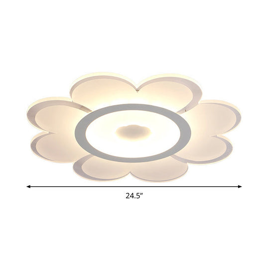 Contemporary Led Acrylic Flushmount Ceiling Lamp - White Flower Design Stepless Remote Dimming