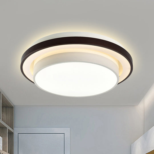 Contemporary Led Black & White Round Iron Flush Light Ceiling Lamp - 19.5’/31.5’ Dia Acrylic