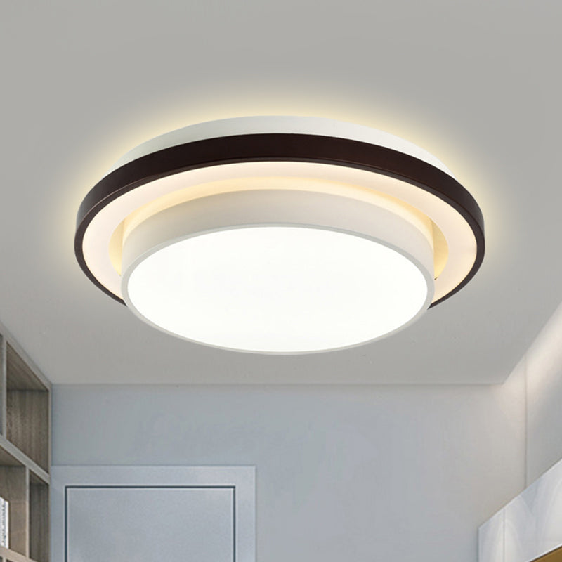 Contemporary Led Black & White Round Iron Flush Light Ceiling Lamp - 19.5/31.5 Dia Acrylic Diffuser