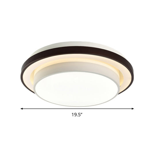 Contemporary Led Black & White Round Iron Flush Light Ceiling Lamp - 19.5/31.5 Dia Acrylic Diffuser