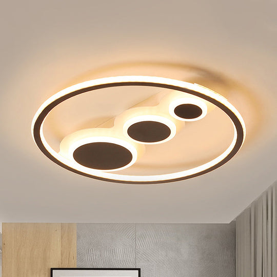 Contemporary Acrylic Led Flush Light - Coffee Round Ceiling Mounted 18.5’/23’ Wide Warm & White