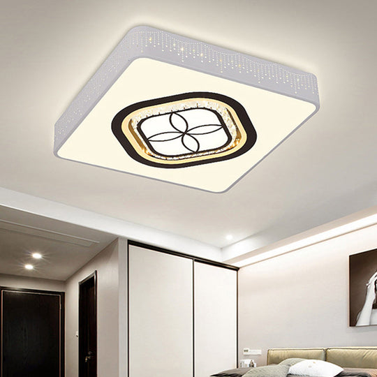 Contemporary Led Crystal Square Flush Light With White Ceiling Lamp Kit