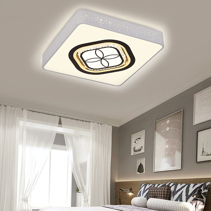 Contemporary Led Crystal Square Flush Light With White Ceiling Lamp Kit