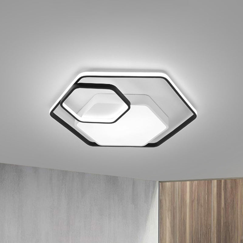 Hexagonal Ceiling Lamp - Modern Style Metallic Led 21/27 W Black And White/White Flush Light For