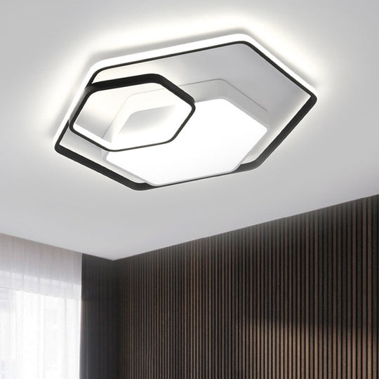 Hexagonal Ceiling Lamp - Modern Style Metallic Led 21’/27’ W Black And White/White Flush Light