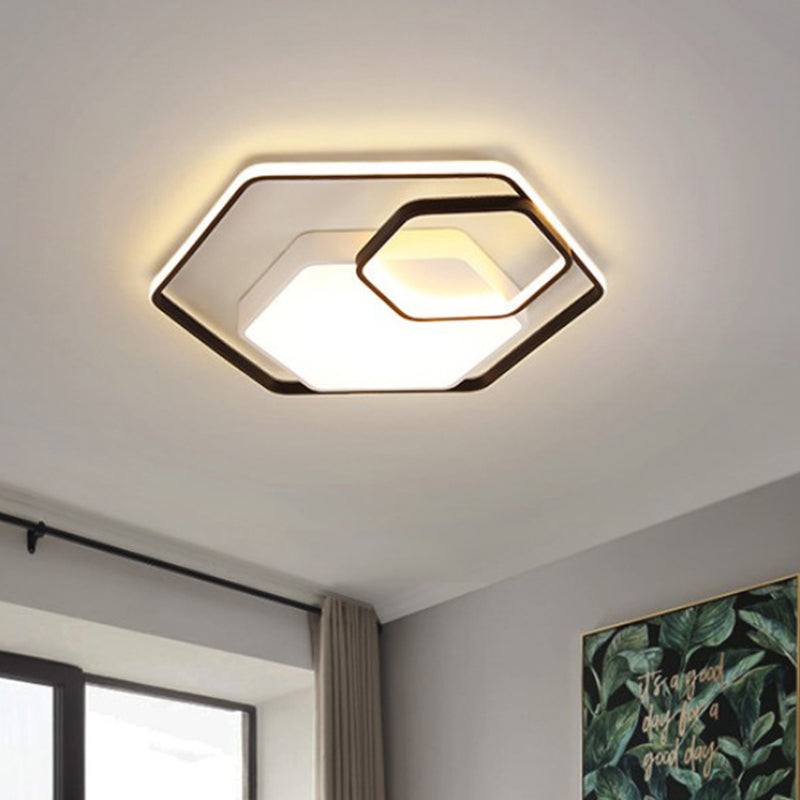 Hexagonal Ceiling Lamp - Modern Style Metallic Led 21/27 W Black And White/White Flush Light For