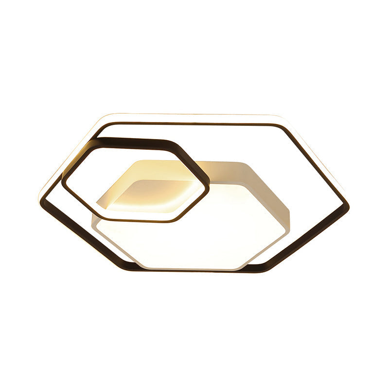 Hexagonal Ceiling Lamp - Modern Style Metallic Led 21’/27’ W Black And White/White Flush Light