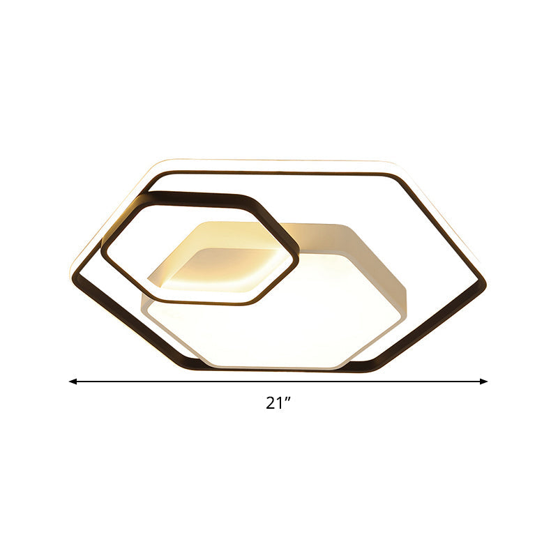 Hexagonal Ceiling Lamp - Modern Style Metallic Led 21’/27’ W Black And White/White Flush Light