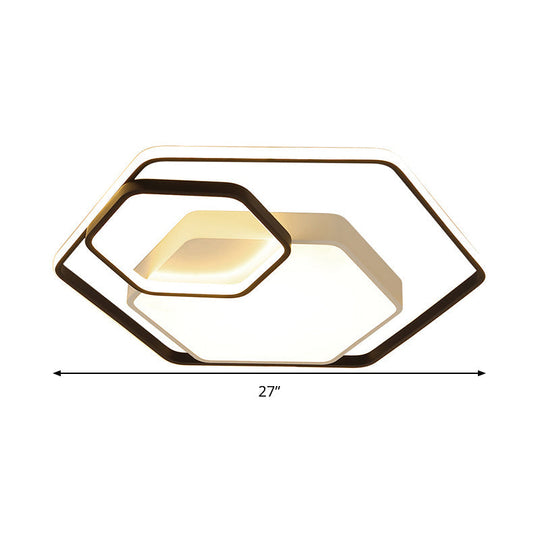 Hexagonal Ceiling Lamp - Modern Style Metallic Led 21/27 W Black And White/White Flush Light For