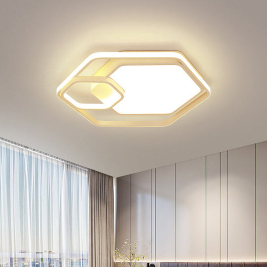Hexagonal Ceiling Lamp - Modern Style Metallic Led 21’/27’ W Black And White/White Flush Light