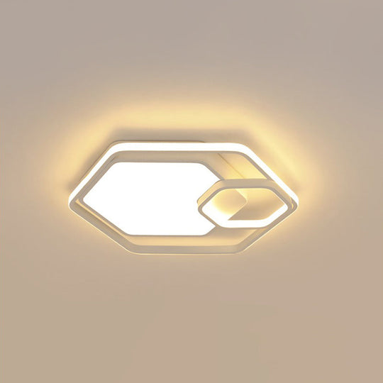 Hexagonal Ceiling Lamp - Modern Style Metallic Led 21/27 W Black And White/White Flush Light For