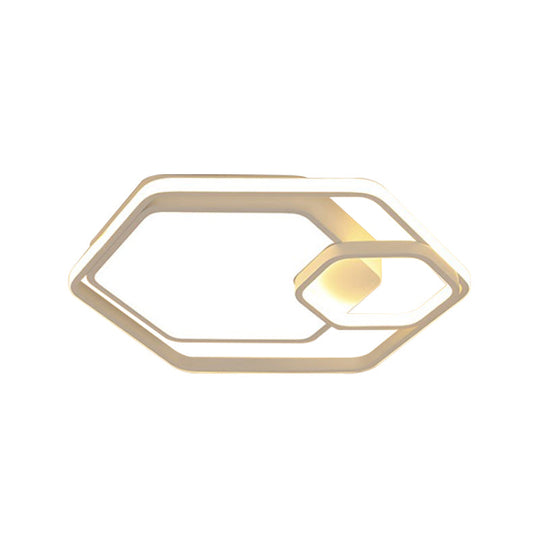 Hexagonal Ceiling Lamp - Modern Style Metallic Led 21’/27’ W Black And White/White Flush Light