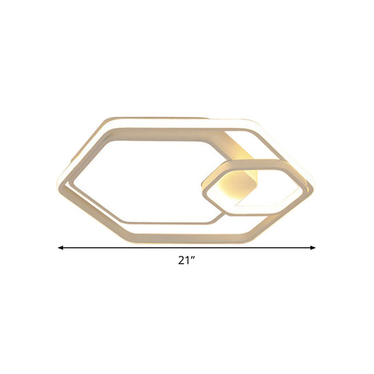 Hexagonal Ceiling Lamp - Modern Style Metallic Led 21/27 W Black And White/White Flush Light For