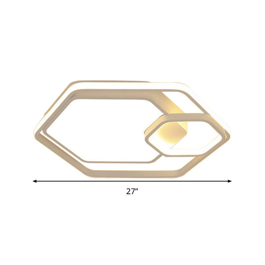 Hexagonal Ceiling Lamp - Modern Style Metallic Led 21’/27’ W Black And White/White Flush Light