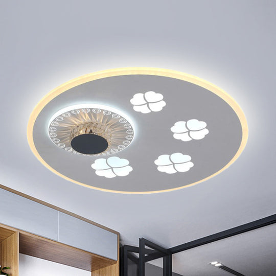 Contemporary Led Flushmount Light With Elegant Clover Pattern In Acrylic Grey And White Featuring
