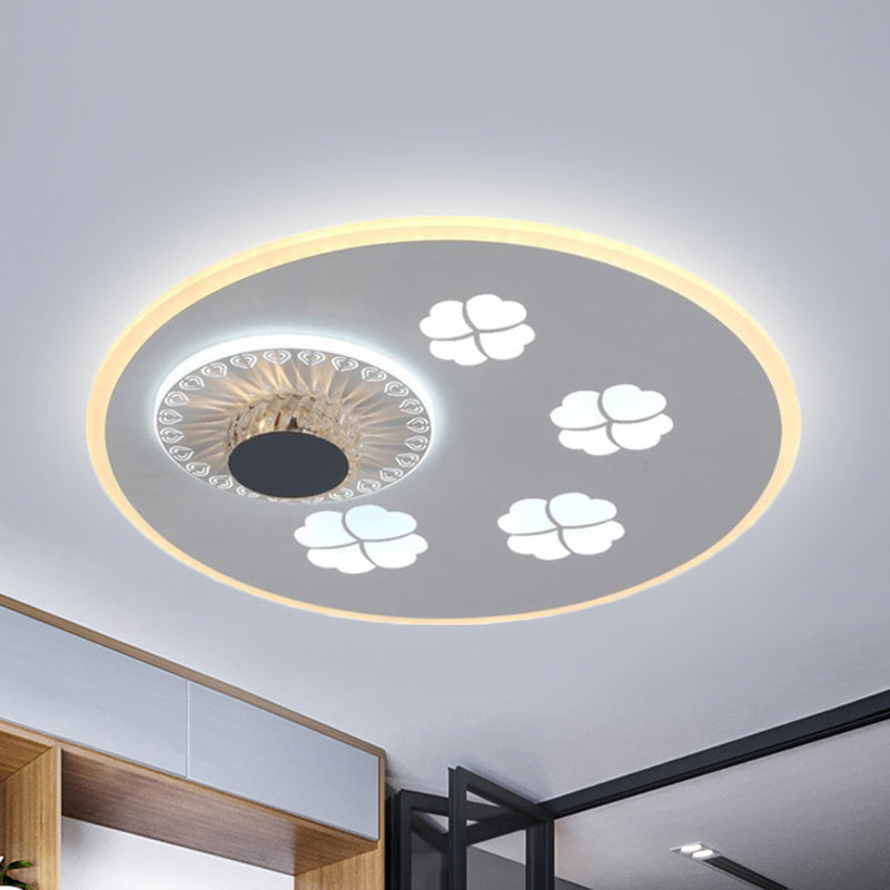 Contemporary Led Flushmount Light With Elegant Clover Pattern In Acrylic Grey And White Featuring
