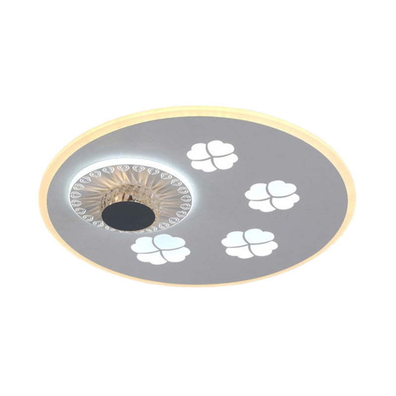 Contemporary Led Flushmount Light With Elegant Clover Pattern In Acrylic Grey And White Featuring