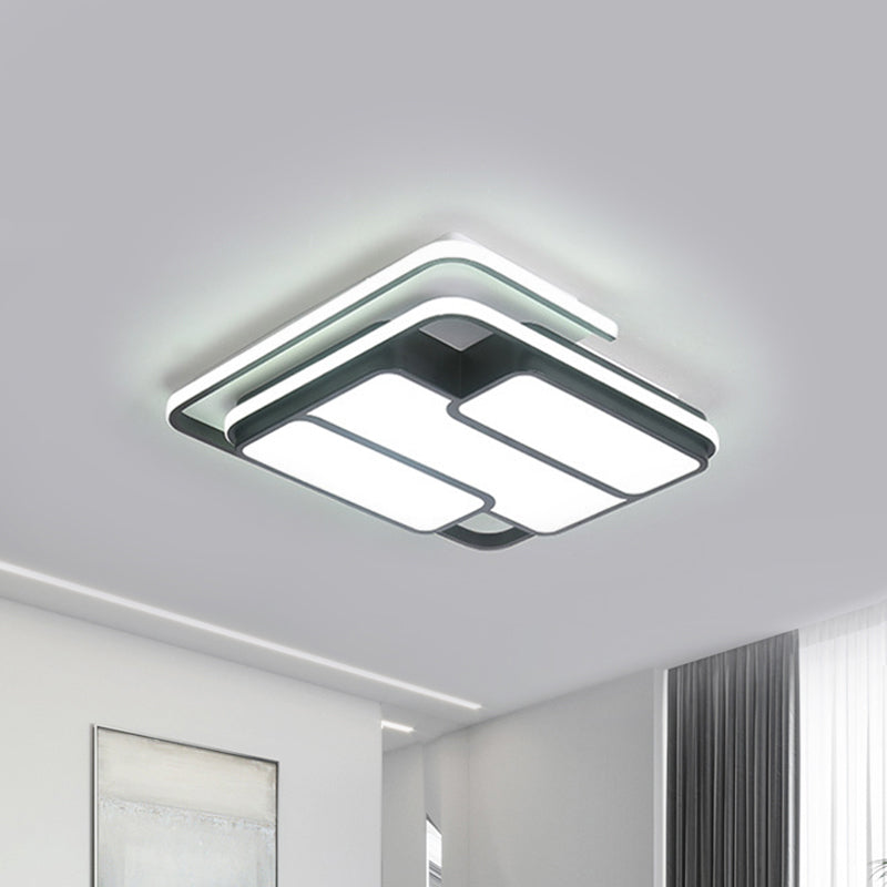 Square Metal Flush Led Black Ceiling Light - Remote Controlled Stepless Dimming 16’/19.5’ Width