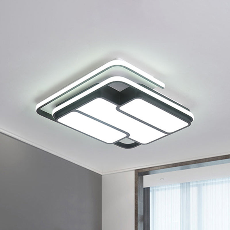 Square Metal Flush Led Black Ceiling Light - Remote Controlled Stepless Dimming 16’/19.5’ Width