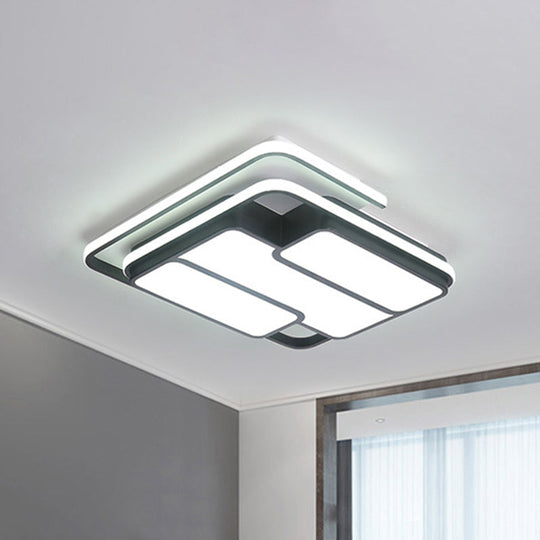 Square Metal Flush Led Black Ceiling Light - Remote Controlled Stepless Dimming 16/19.5 Width