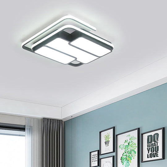 Square Metal Flush Led Black Ceiling Light - Remote Controlled Stepless Dimming 16/19.5 Width